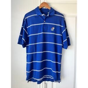 Vintage University of Kansas Crable Sportswear Blue/White Striped Polo Mens MED